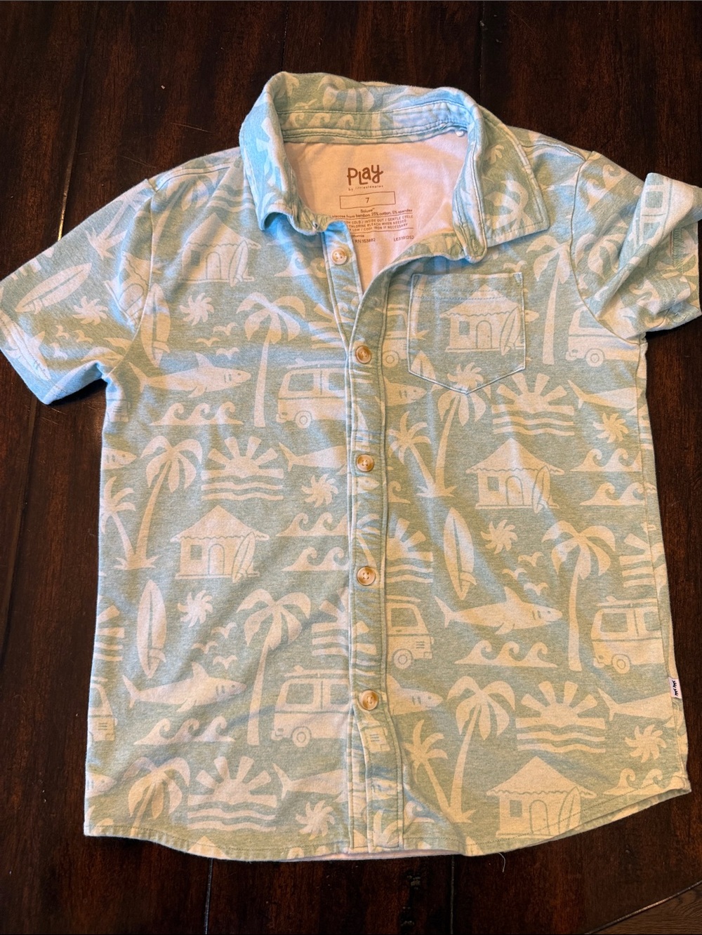 Little Sleepies Light Green & White Tropical Button-Down Shirt
